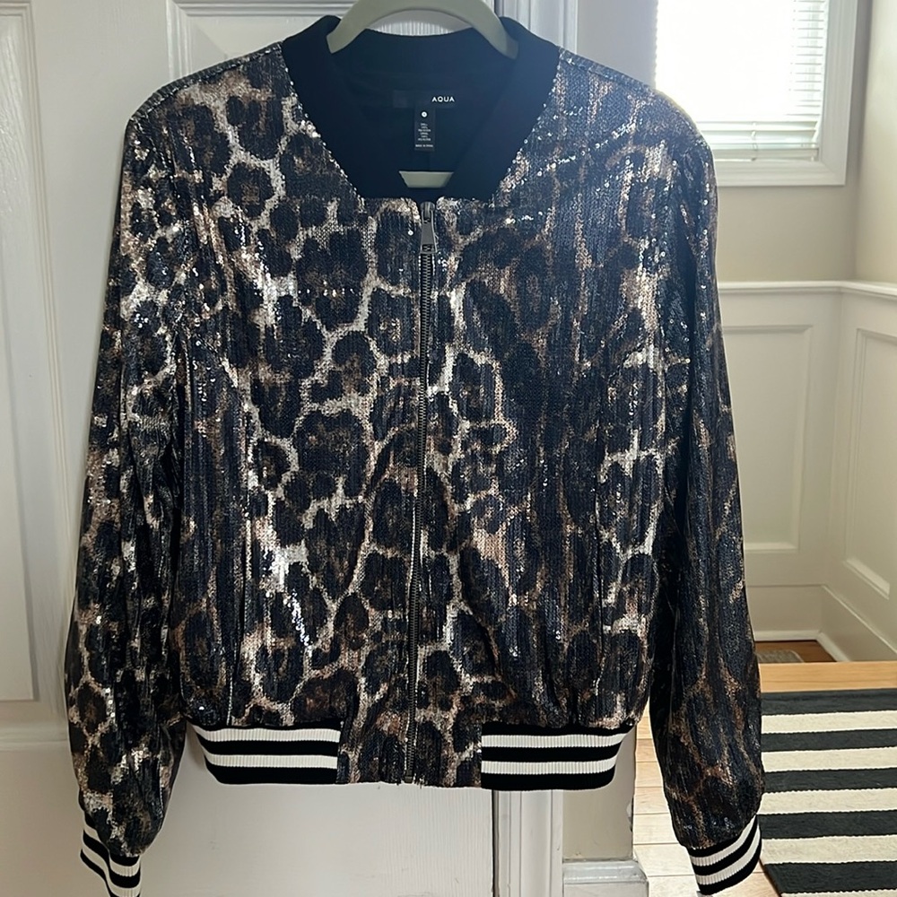 Aqua Sequin Bomber Jacket